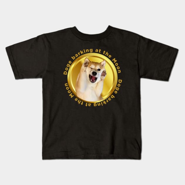 dogecoin barking at the moon Kids T-Shirt by rsclvisual